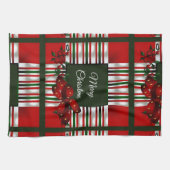 Vrolijk Kerstmis Rood Groen Plaid Theedoek (Horizontaal)