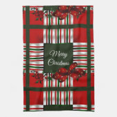 Vrolijk Kerstmis Rood Groen Plaid Theedoek (Verticaal)
