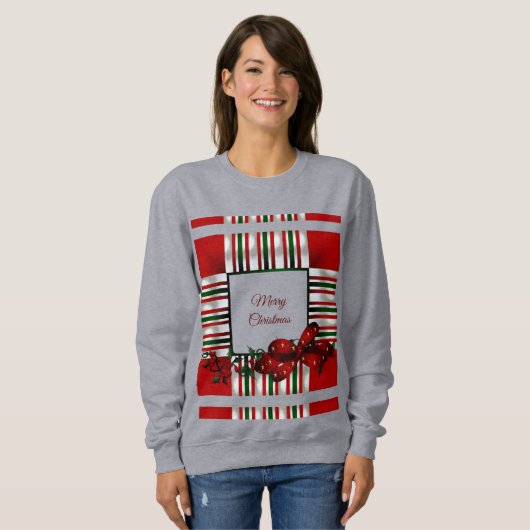 Vrolijk Kerstmis Rood Groen Plaid Trui (Voorkant volledig)