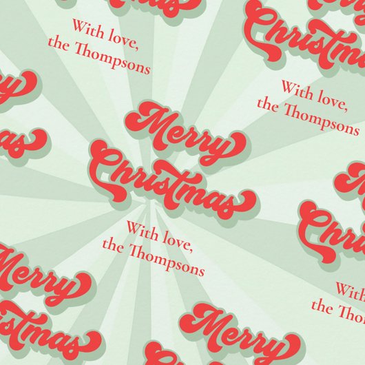 Vrolijk Kerstmis Rood Groen Retro Custom Cadeaupapier