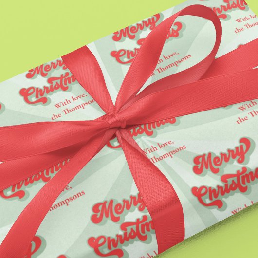 Vrolijk Kerstmis Rood Groen Retro Custom Cadeaupapier