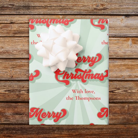 Vrolijk Kerstmis Rood Groen Retro Custom Cadeaupapier