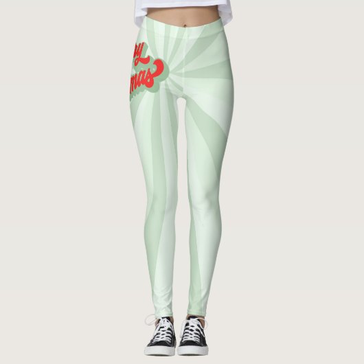 Vrolijk Kerstmis Rood Groen Retro Kalligrafie Scri Leggings (Voorkant)