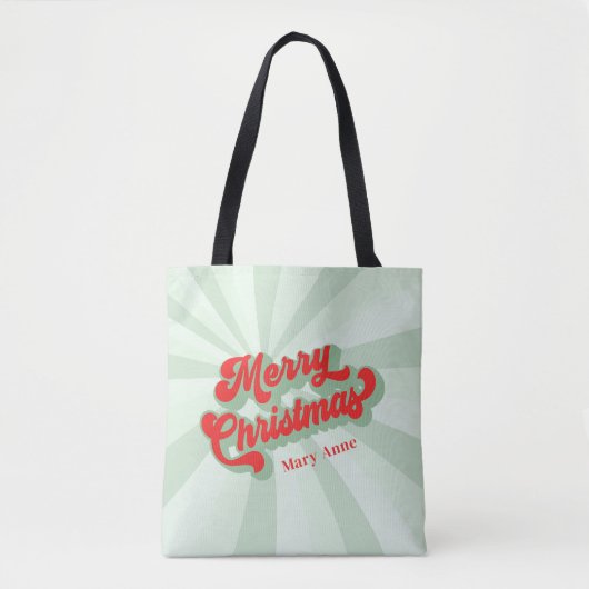 Vrolijk Kerstmis Rood Groen Retro Kalligrafie Scri Tote Bag (Voorkant)