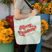 Vrolijk Kerstmis Rood Groen Retro Kalligrafie Scri Tote Bag