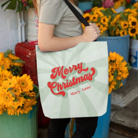 Vrolijk Kerstmis Rood Groen Retro Kalligrafie Scri Tote Bag
