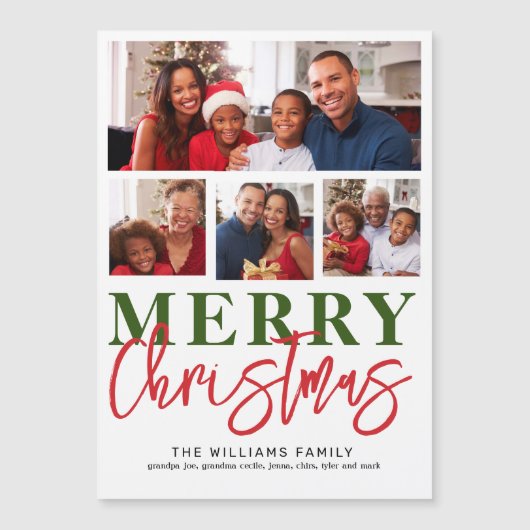 Vrolijk Kerstmis Rood Groen Script 4 Familie Foto (Voorkant)