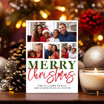 Vrolijk Kerstmis Rood Groen Script 4 Familie Foto<br><div class="desc">Deze moderne fotocollage voor vakantiefoto's van het gezin heeft vier familiefoto's met rood en groen decoratief schrift met de tekst "Vrolijk kerstfeest". Personaliseer uw namen hieronder in een eenvoudig zwart lettertype. Prettige feestdagen Van onze familie naar de jouwe! Ontworpen door Susan Coffey.</div>