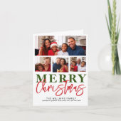 Vrolijk Kerstmis Rood Groen Script 4 Familie Foto Feestdagen Kaart (Voorkant)