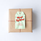 Vrolijk Kerstmis Rood Groen Whimsical Retro Custom Cadeaulabel