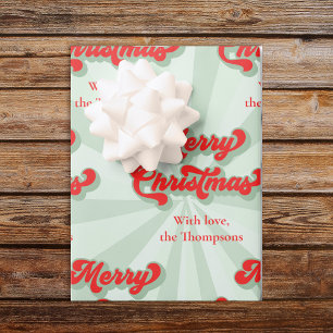 Vrolijk Kerstmis Rood Groen Whimsical Retro Custom Cadeaupapier