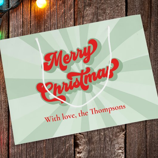 Vrolijk Kerstmis Rood Groen Whimsical Retro Custom Groot Cadeauzakje
