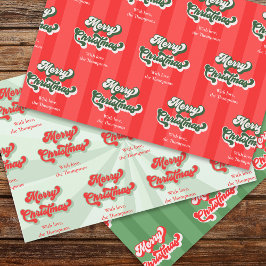 Vrolijk Kerstmis Rood Groen Whimsical Retro Custom Inpakpapier Vel