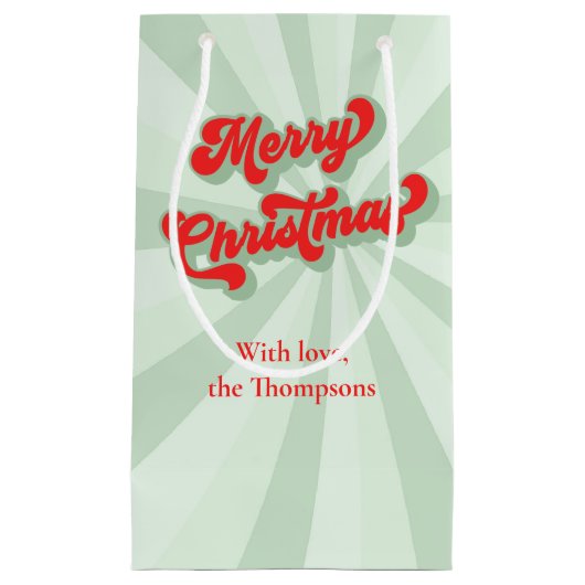 Vrolijk Kerstmis Rood Groen Whimsical Retro Custom Klein Cadeauzakje (Voorkant)