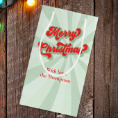 Vrolijk Kerstmis Rood Groen Whimsical Retro Custom Klein Cadeauzakje
