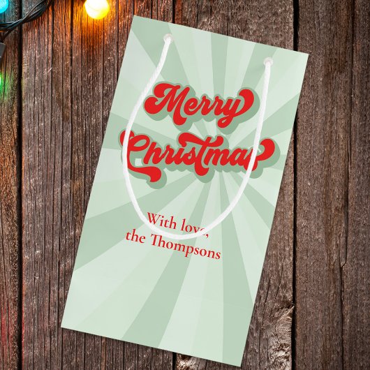 Vrolijk Kerstmis Rood Groen Whimsical Retro Custom Klein Cadeauzakje