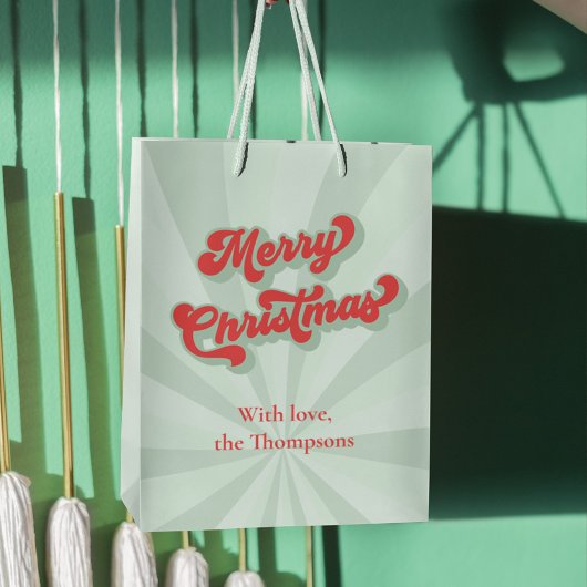Vrolijk Kerstmis Rood Groen Whimsical Retro Custom Medium Cadeauzakje