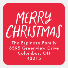 Vrolijk Kerstmis rood handgeschreven retouradres Vierkante Sticker