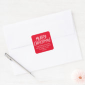 Vrolijk Kerstmis rood handgeschreven retouradres Vierkante Sticker (Envelop)