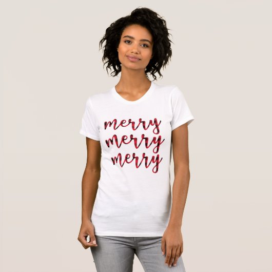 Vrolijk Kerstmis Rood Modern Script Schattige Vrou T-shirt (Voorkant volledig)