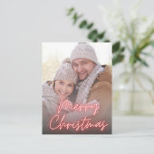 Vrolijk Kerstmis rood neon handschrift foto Feestdagenkaart (Staand voorkant)