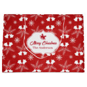 Vrolijk Kerstmis Rood Patroon Kerstbel Groot Cadeauzakje (Voorkant)