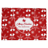 Vrolijk Kerstmis Rood Patroon Kerstbel Groot Cadeauzakje (Achterkant)