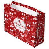 Vrolijk Kerstmis Rood Patroon Kerstbel Groot Cadeauzakje (Achterkant Gekanteld)