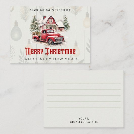 Vrolijk Kerstmis Rood Pickup Notitiekaartje (Voorkant / Achterkant)