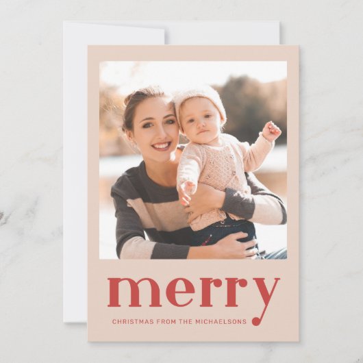 Vrolijk Kerstmis Rood Plaid Check Foto Feestdagenkaart (Voorkant)