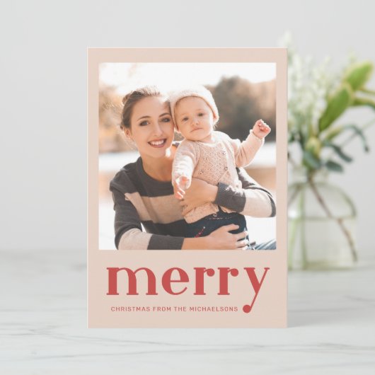 Vrolijk Kerstmis Rood Plaid Check Foto Feestdagenkaart (Staand voorkant)