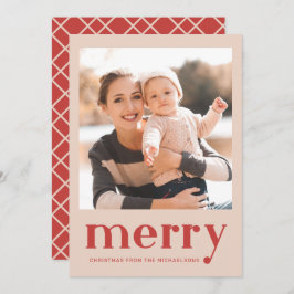 Vrolijk Kerstmis Rood Plaid Check Foto Feestdagenkaart