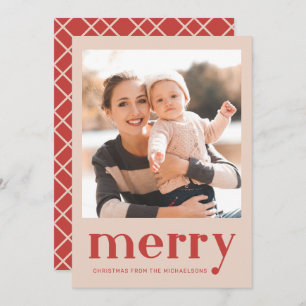 Vrolijk Kerstmis Rood Plaid Check Foto Feestdagenkaart