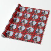 Vrolijk Kerstmis Rood Plaid Gepersonaliseerde Foto Cadeaupapier (Uitgerold)