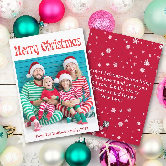 Vrolijk kerstmis rood  retro eenvoudige foto feestdagenkaart