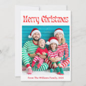 Vrolijk kerstmis rood  retro eenvoudige foto feestdagenkaart (Voorkant)