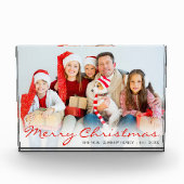 Vrolijk Kerstmis Rood Script Familie Fotoblok (Voorkant)