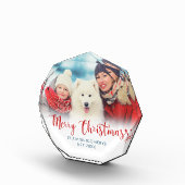 Vrolijk Kerstmis Rood Script Familie Hond Fotoblok (Rechts)