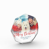 Vrolijk Kerstmis Rood Script Familie Hond Fotoblok (Links)
