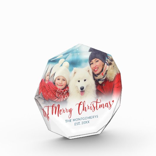 Vrolijk Kerstmis Rood Script Familie Hond Fotoblok (Links)