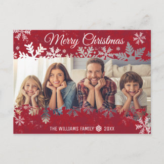 Vrolijk Kerstmis ROOD sneeuwvlok Familie FOTO wens Briefkaart