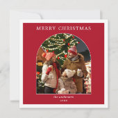 Vrolijk Kerstmis Rood Wit Minimalistische Boog Fot Feestdagenkaart (Voorkant)