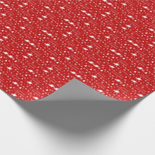 Vrolijk Kerstmis rood & wit patroon Cadeaupapier (Hoek)