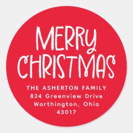 Vrolijk Kerstmis rood wit vakantie retour adres Ronde Sticker