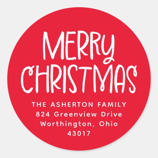 Vrolijk Kerstmis rood wit vakantie retour adres Ronde Sticker (Voorkant)