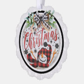 Vrolijk Kerstmis Rood Zwart Buffel Plaid Sneeuwman Ornament Kaart (Links)