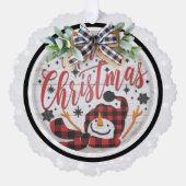 Vrolijk Kerstmis Rood Zwart Buffel Plaid Sneeuwman Ornament Kaart (Voorkant)