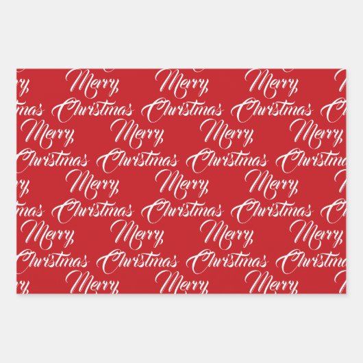 Vrolijk Kerstmis rood zwart wit script elegant Inpakpapier Vel (Voorkant 2)