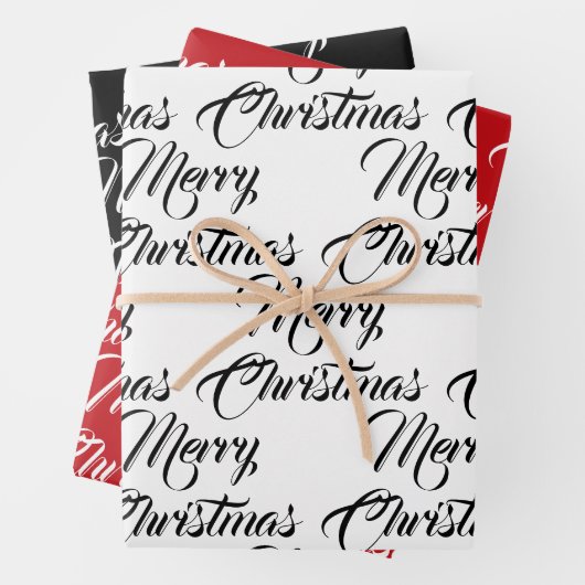 Vrolijk Kerstmis rood zwart wit script elegant Inpakpapier Vel (In situ)