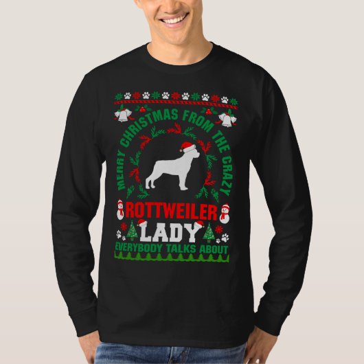Vrolijk Kerstmis Rottweiler Lady Ugly Sweater Fitt T-shirt (Voorkant)